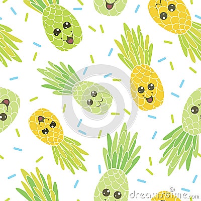 Cute pineapple faces seamless repeat pattern Vector Illustration