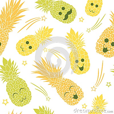 Cute pineapple family seamless repeat pattern Vector Illustration