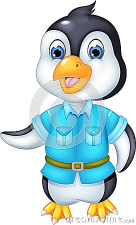 Cute pinguin cartoon standing with smile and waving Cartoon Illustration