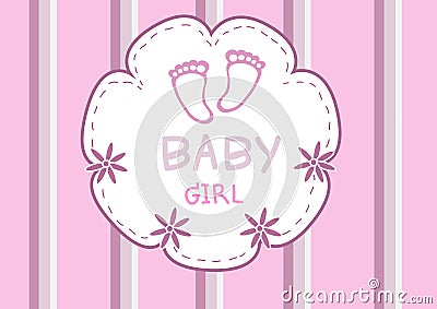 Cute pink baby foot,baby shower card Vector Illustration