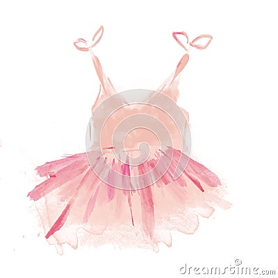 Cute Pink Ballet Tutu. Watercolor Ballerina Dress Stock Photo