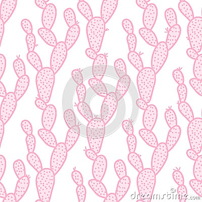 Cute pink cactus hand drawing seamless pattern. Vector illustration cacti isolated on white background. Vector Illustration