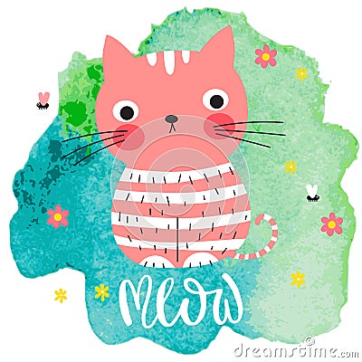 Cute pink cat. Vector Illustration