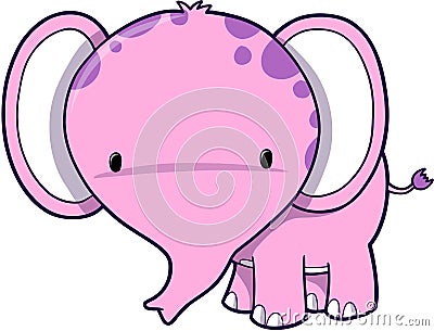 Cute Pink Elephant Vector Illustration