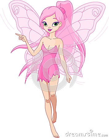 Cute pink fairy pointing Vector Illustration