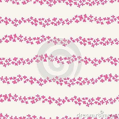 Cute pink floral stripes vector seamless pattern. Modern abstract floral texture on cream background for fabric Vector Illustration