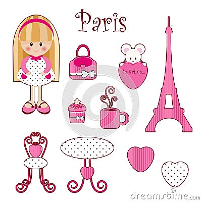 Cute pink girlish set Vector Illustration