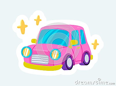 Cute pink glamorous car. Auto transport and transportation. Vector Illustration