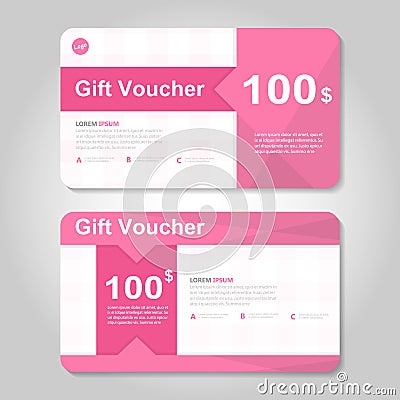 Cute pink and gold gift voucher template layout design set, certificate discount coupon pattern for shopping Vector Illustration