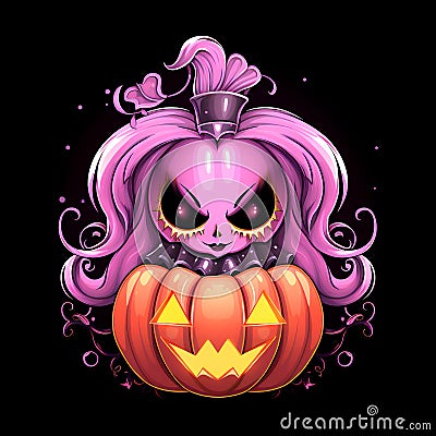 Cute pink Halloween female pumpkin. Generative AI Stock Photo