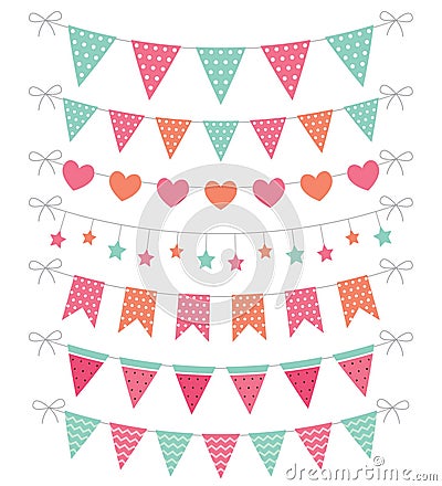 Cute pink and mint bunting Vector Illustration