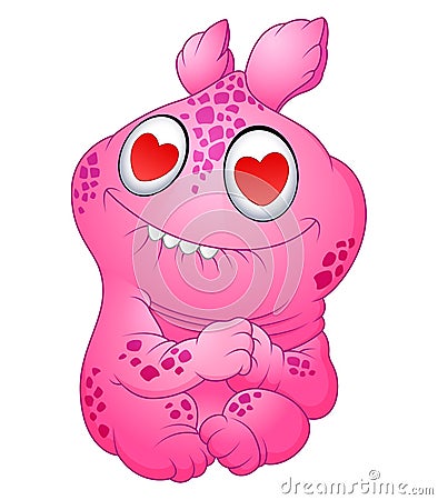 Cute pink monster fall in love Vector Illustration