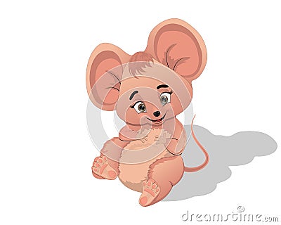 Cute pink mouse on white background Vector Illustration