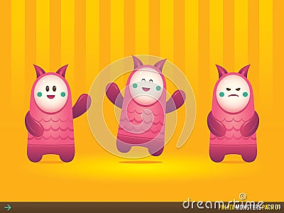 Cute Pink Pinata Monsters Vector Illustration