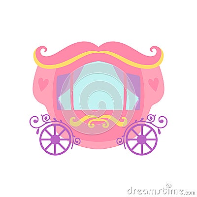 Cute Pink Princess Fairytale Carriage Cartoon Vector Illustration Vector Illustration