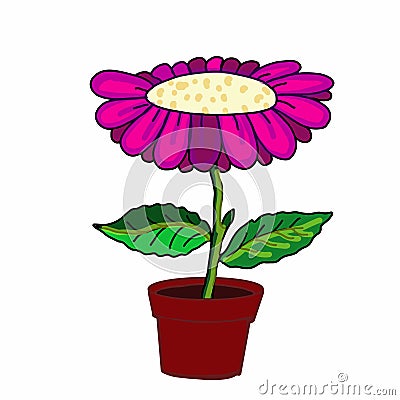 Cute pink purple flower and pot illustration drawing and drawing illustration white background Cartoon Illustration