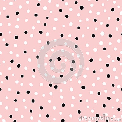 Cute pink seamless pattern Hand drawn wallpaper polka dot childish ornament Baby shower Cartoon Illustration