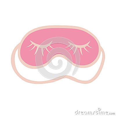..Cute pink sleeping mask with closed eyes and eyelashes. Night accessory to sleep, travel and recreation. A symbol of pajama Vector Illustration