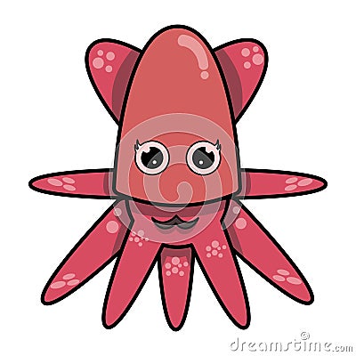 cute pink squid Vector Illustration