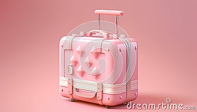 Cute pink suitecase travel on pink background Cartoon Illustration