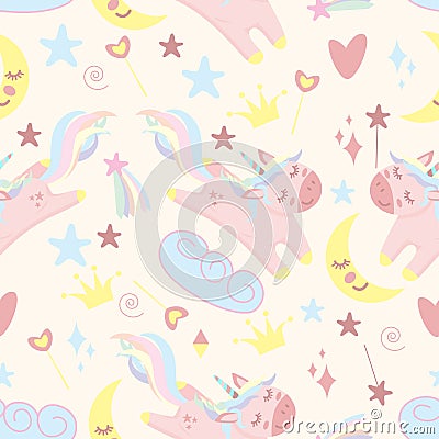 Seamless pattern with unicorn and moon - vector illustration, eps Vector Illustration