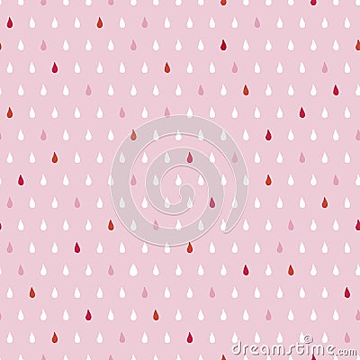 Cute pink, white and red drops on pink background. Seamless texture vector pattern for fabric, scrapbooking, wallpaper Vector Illustration