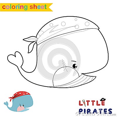 Cute pirate coloring page. Educational printable coloring worksheet. Vector Illustration