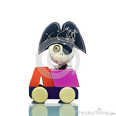 Cute pirate ghost toys on the car isolated on white. Halloween d Stock Photo