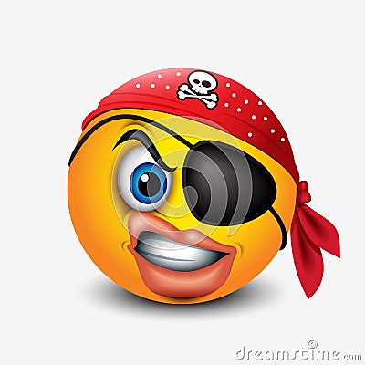 Cute pirate smiley wearing red pirate scarf and eye patch - emoticon, emoji - vector illustration Vector Illustration