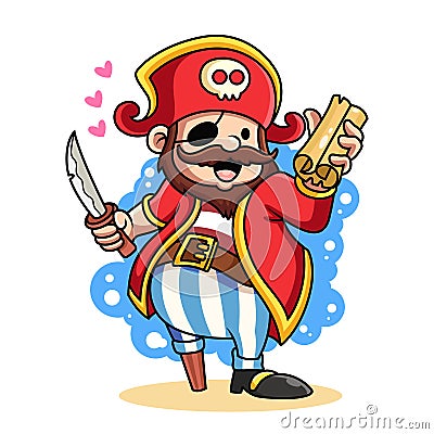 Cute Pirate Vector Icon Illustration. Pirate Icon Concept bring Treasure Map Isolated on White Background Vector Illustration