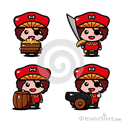 Cute pirates character design themed adventure looking of treasure Vector Illustration