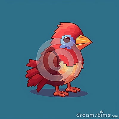Cute Pixel Art Bird Vector - Detailed Character Design Inspired By Minecraft Cartoon Illustration