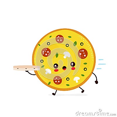Cute pizza delivery run. Vector Vector Illustration