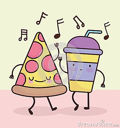 cute pizza soda Vector Illustration
