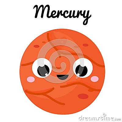 Cute planet. Cartoon Mercury. Vector space clip art for kids and children Vector Illustration