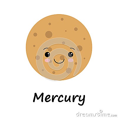 Cute planet Mercury. Vector illustration for children Vector Illustration