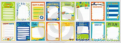 Cute planner. Notepad to do list. Paper page with colorful decoration. Schedule card and memo mockup. Organizer sheets Vector Illustration