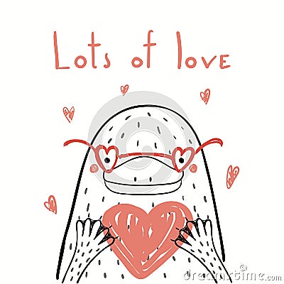 Cute platypus Valentine card Vector Illustration