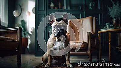 French Bulldog in a Cafe - Funny Pose Stock Photo