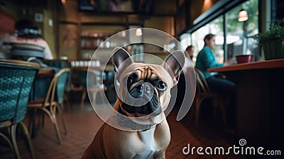 French Bulldog in a Cafe - Funny Pose Stock Photo