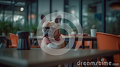 French Bulldog in a Cafe - Funny Pose Stock Photo