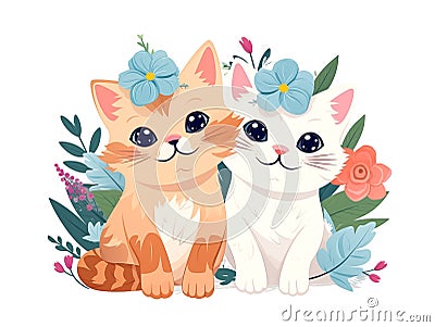 Cute playful kittens isolated on white, illustration generated by ai Cartoon Illustration