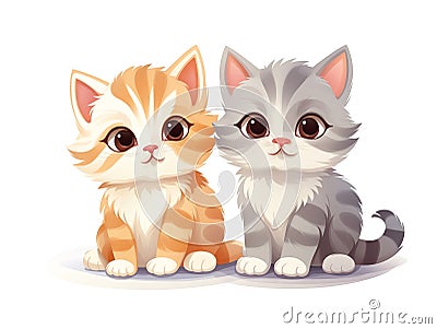 Cute playful kittens isolated on white, illustration generated by ai Cartoon Illustration