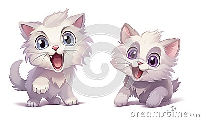 Cute playful kittens isolated on white, illustration generated by ai Cartoon Illustration