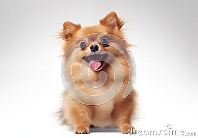 Cute playful little doggy looking happy on white background studio shot Stock Photo
