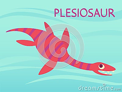 Cute Plesiosaur swimming. Dinosaur life. Vector illustration of prehistoric character in flat cartoon style isolated on Vector Illustration