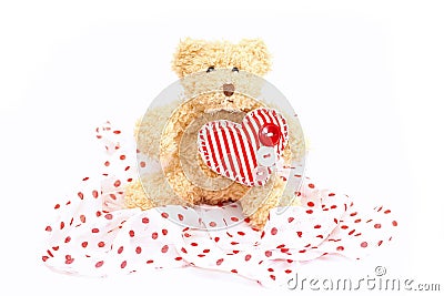 Cute plush bear with heart on valentine's day Stock Photo