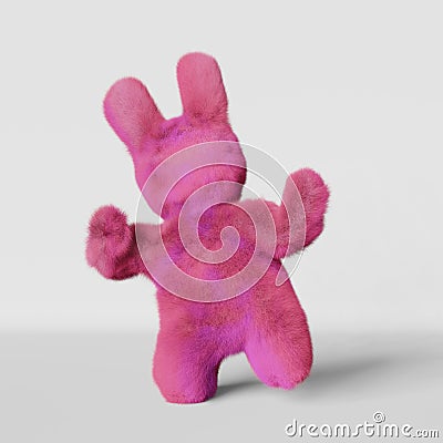 Cute plush pink dancing Easter bunny white background greeting card 3d rendering Kids birthday party invitation design Stock Photo