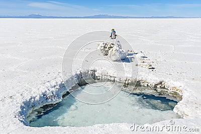 Cute plush toy in Salar de Uyuni, Bolivia Stock Photo