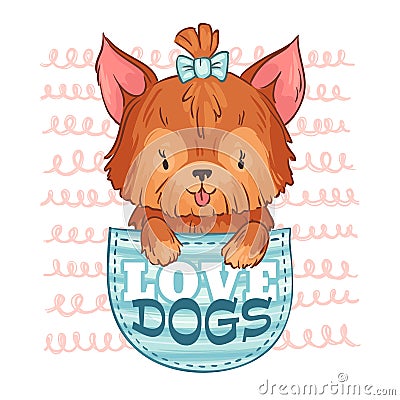 Cute pocket dog. Love dogs, little puppy and cartoon pet vector illustration Vector Illustration